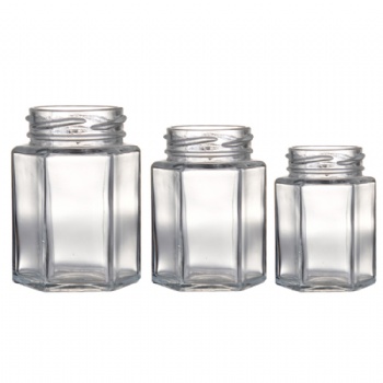 50-1000ml Hexagon Sauce Clear Glass Jar with Metal Cap