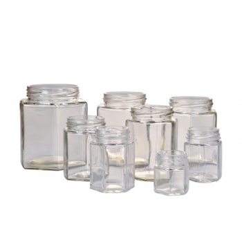 50-1000ml Hexagon Sauce Clear Glass Jar with Metal Cap