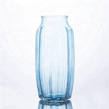 1500ml Modern Europe customized style glass tall vase lake blue color decorative flower vase