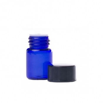 1 dram Blue Glass Vials with Orifice Reducers and Black Caps